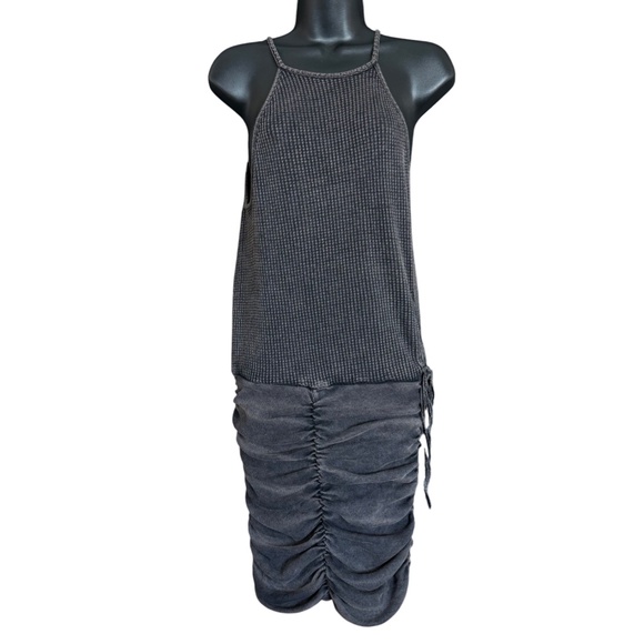 Free People FP One Charcoal Gray Katya Bodycon Ruched Thermal Ribbed Dress M - Picture 6 of 16